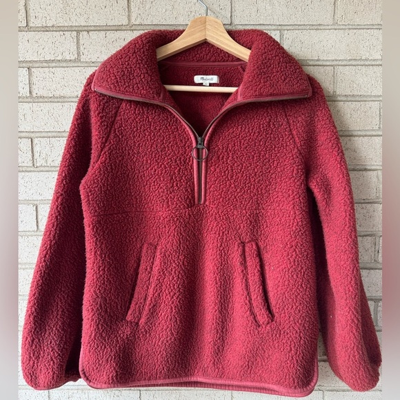 Madewell Jackets & Blazers - Red Madewell Teddy Bear 1/4 Zip Fleece w/ Pockets | Size XS | Cherry Red